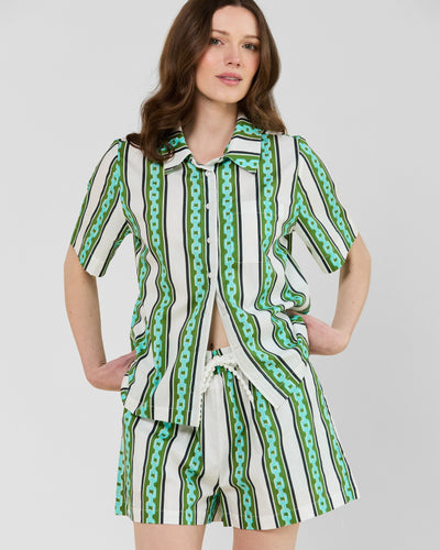 Jane Top in Chain Stripe Top Green Blue / XS Katie Kime