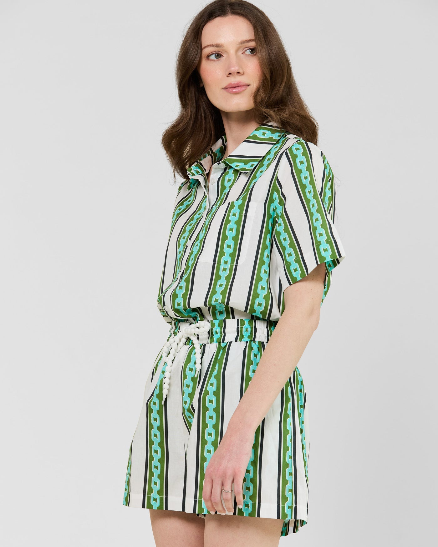 Juniper Shorts in Chain Stripe Short Green Blue / XS Katie Kime