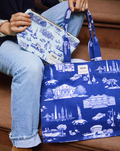 Katie Kime x FEED NYC Toile Carryall Tote Tote Bag Navy Katie Kime