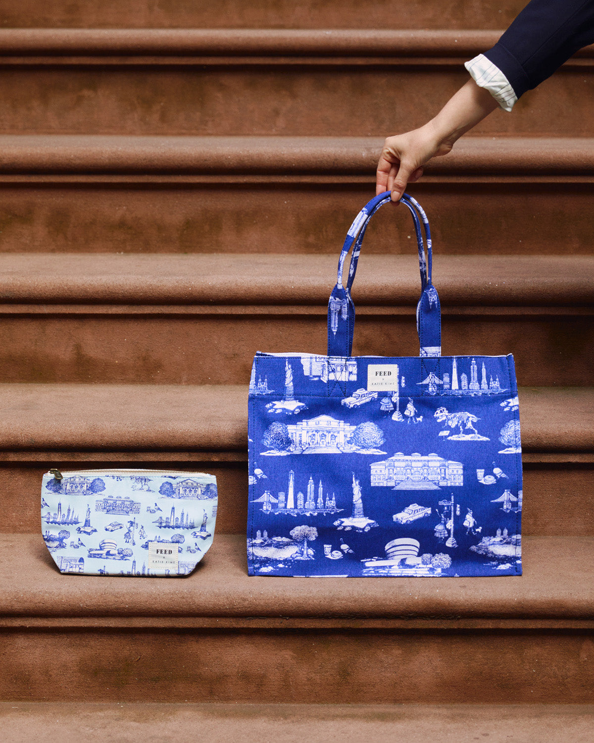 Katie Kime x FEED NYC Toile Carryall Tote Tote Bag Navy Katie Kime