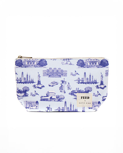 Katie Kime x FEED NYC Toile Medium Pouch Accessory Bag Light Blue Katie Kime