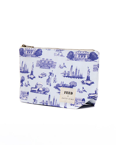 Katie Kime x FEED NYC Toile Medium Pouch Accessory Bag Light Blue Katie Kime