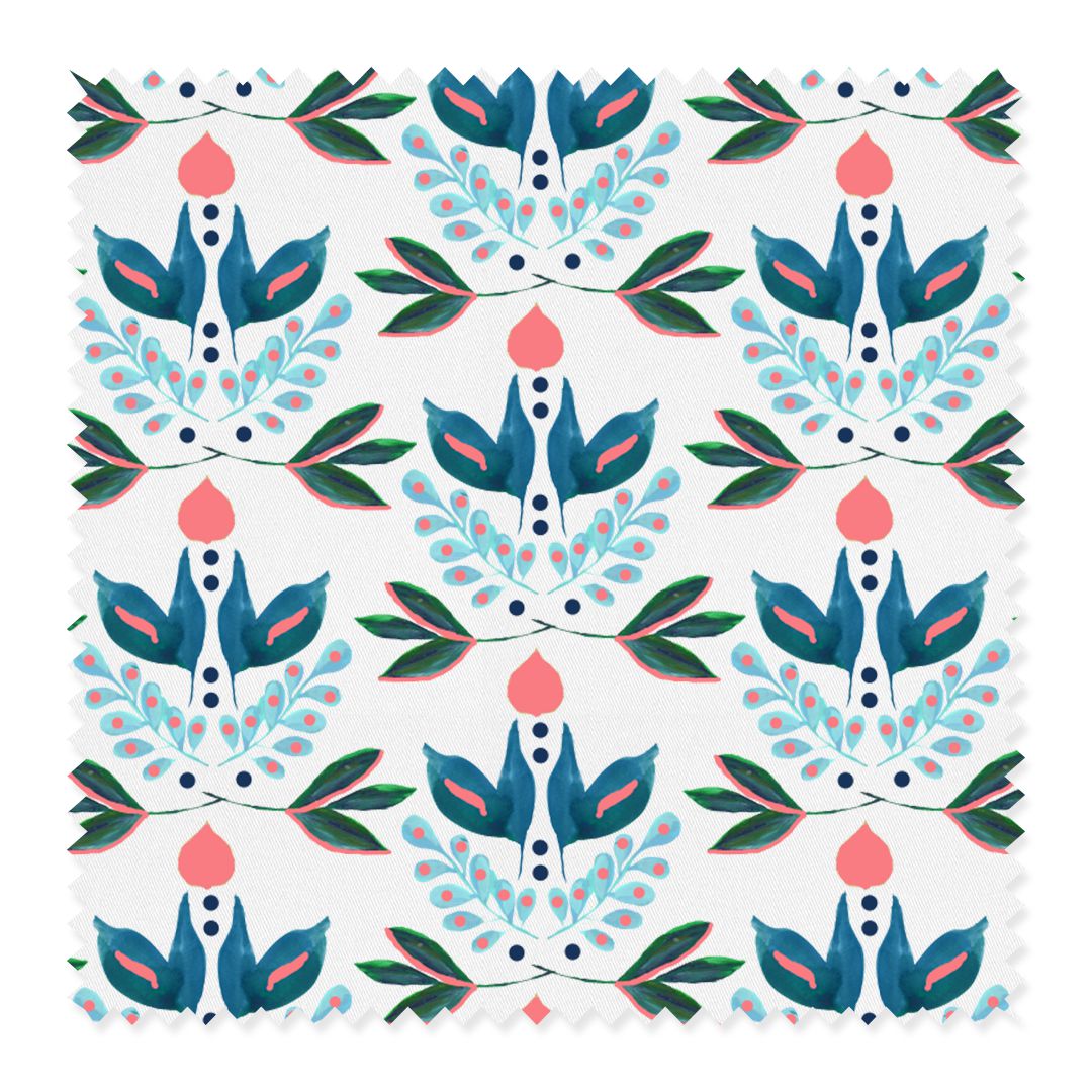 Lotus Fabric Fabric By The Yard / Linen Canvas / Blue Katie Kime