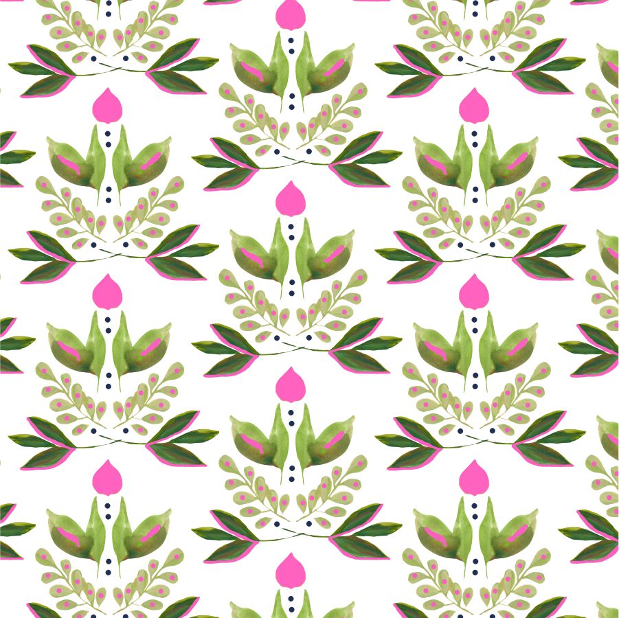 Lotus Traditional Wallpaper Wallpaper Green / Double Roll Katie Kime