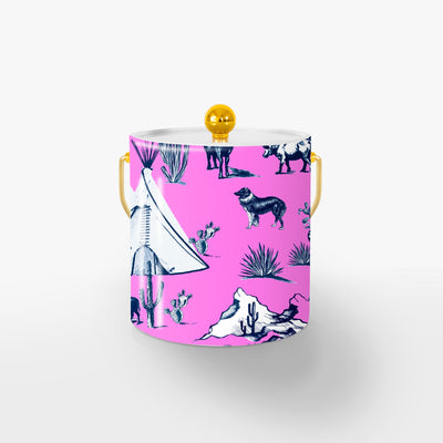 Marfa Toile Ice Bucket Ice Bucket Pink Navy / Gold Katie Kime