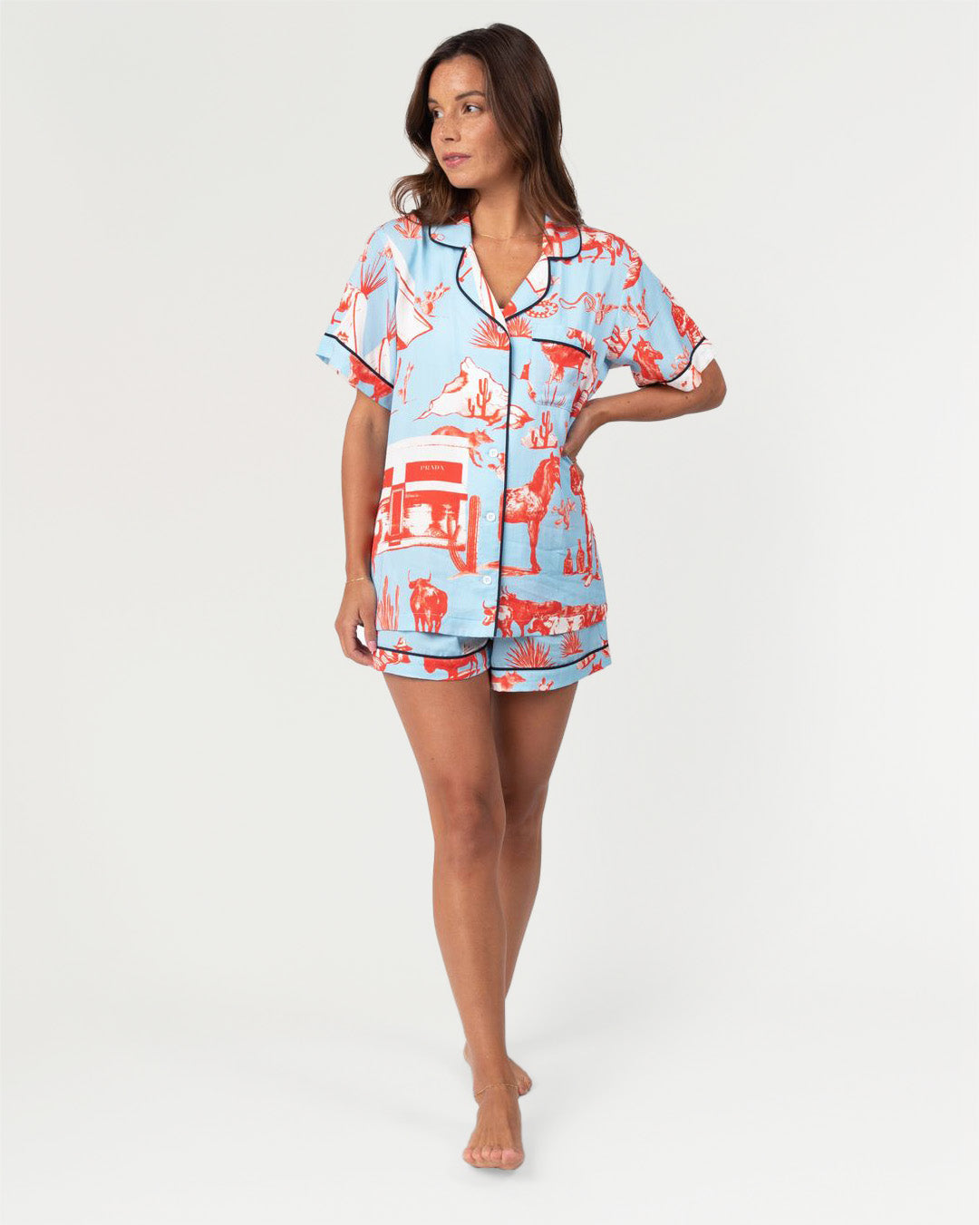 Marfa Toile Pajama Set Pajama Set Blue Red / XXS / Shorts Katie Kime