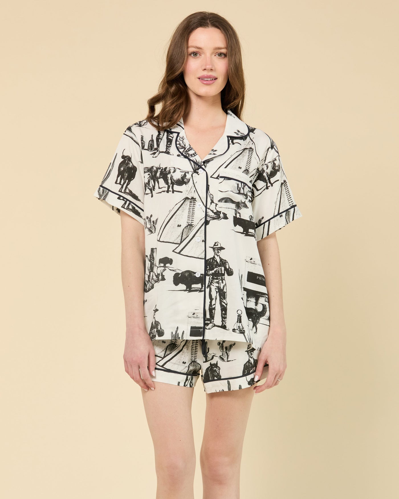 Marfa Toile Pajama Shorts Set Pajama Set Black / XXS Katie Kime