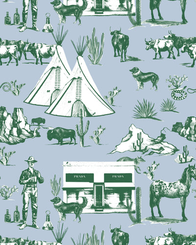 Marfa Toile Traditional Wallpaper Wallpaper Blue Hunter / Double Roll Katie Kime