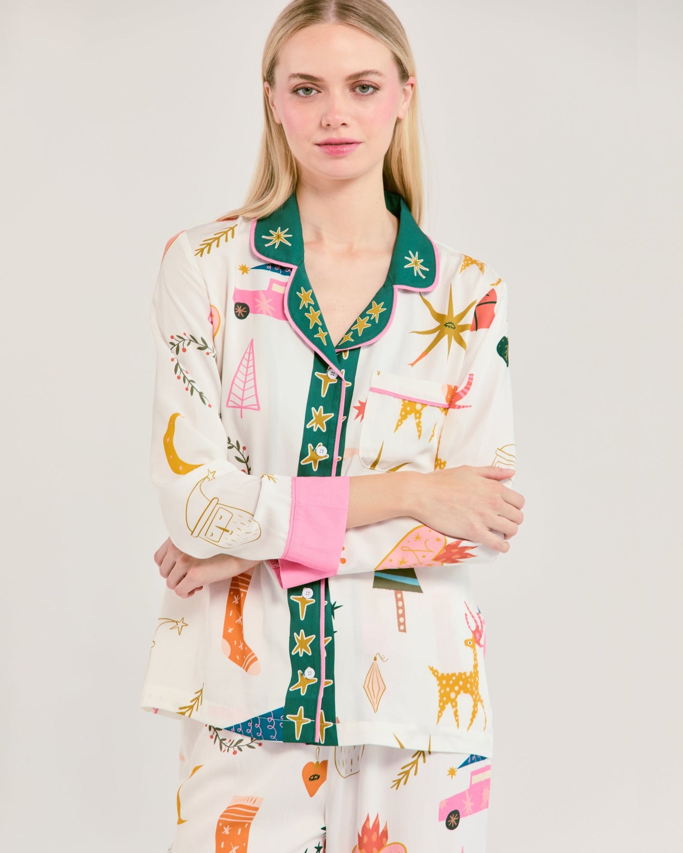 Mod Holiday Long Sleeve Pajama Pants Set Pajama Set Katie Kime