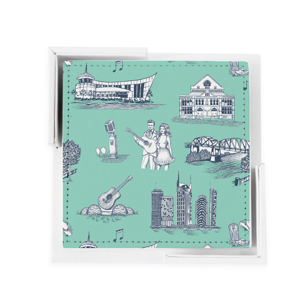 Nashville Toile Coaster Set Coaster Set Mint Navy Katie Kime