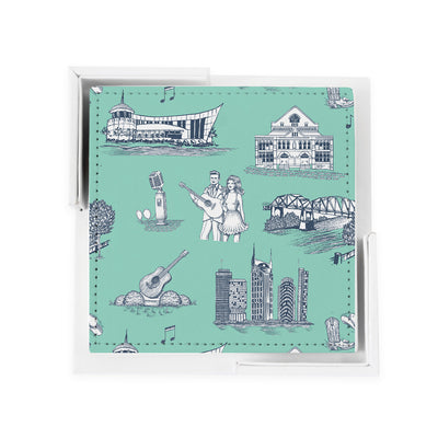Nashville Toile Coaster Set Coaster Set Mint Navy Katie Kime