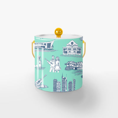 Nashville Toile Ice Bucket Ice Bucket Mint Navy / Gold Katie Kime