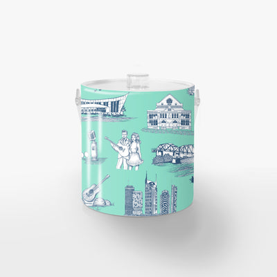 Nashville Toile Ice Bucket Ice Bucket Mint Navy / Lucite Katie Kime