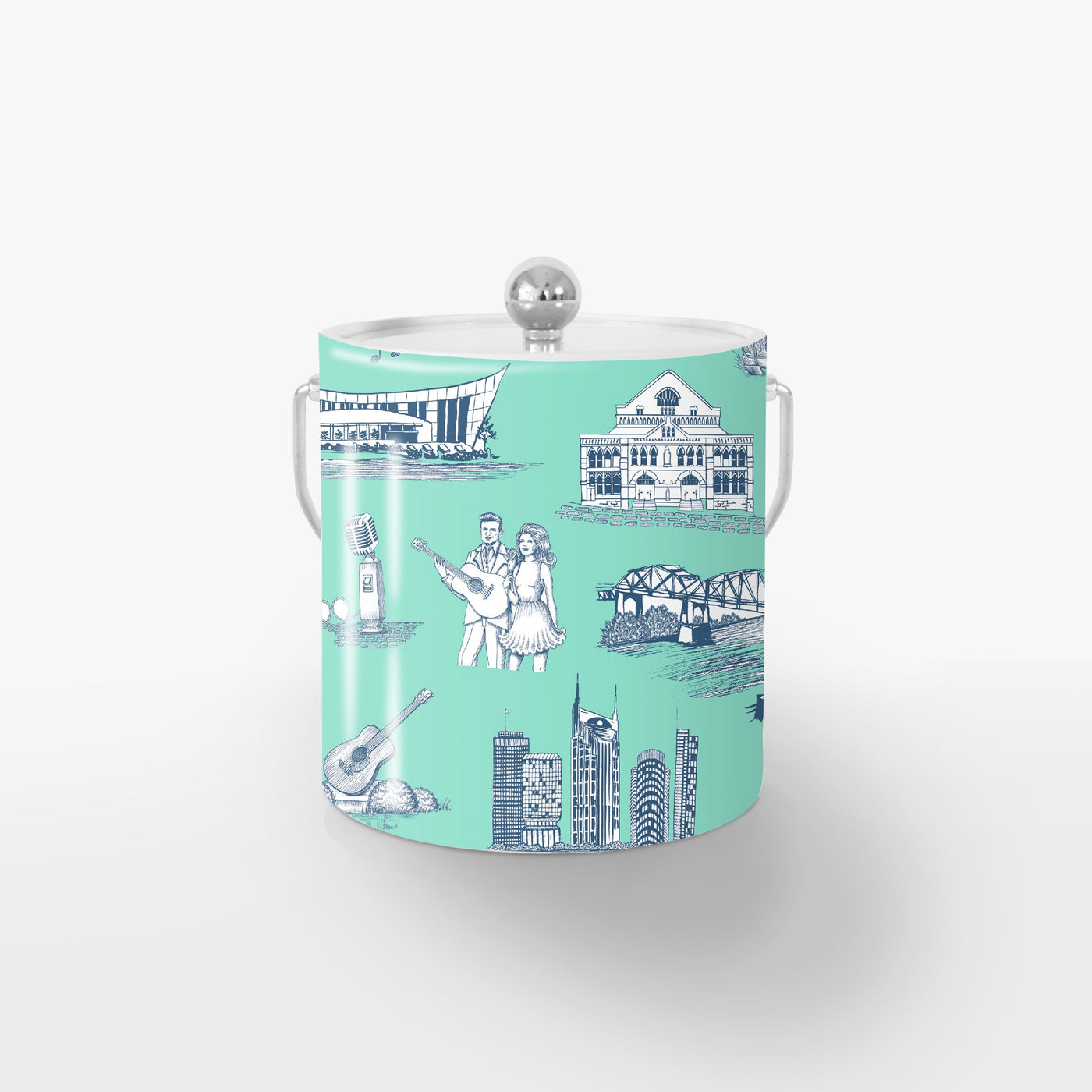 Nashville Toile Ice Bucket Ice Bucket Mint Navy / Silver Katie Kime