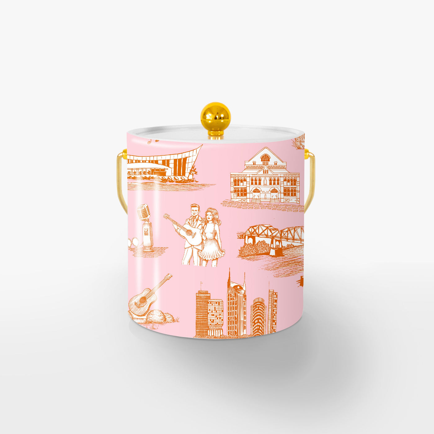 Nashville Toile Ice Bucket Ice Bucket Orange Pink / Gold Katie Kime