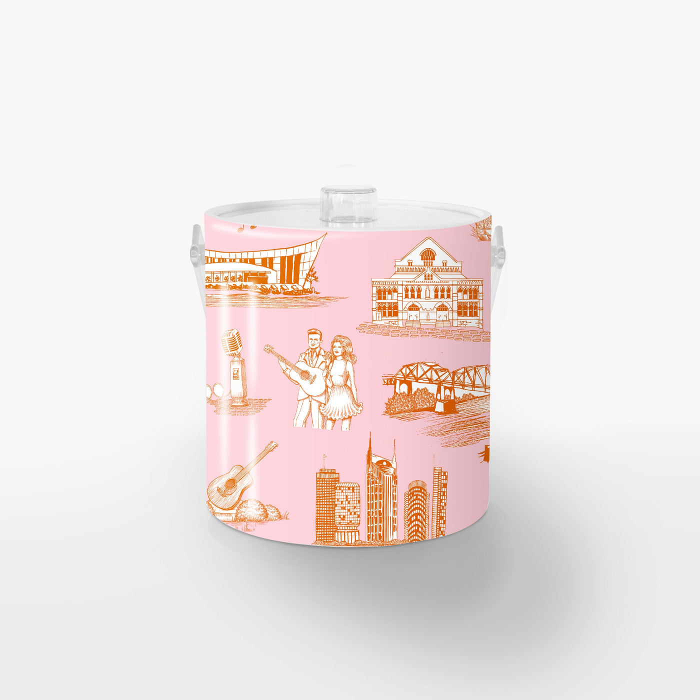 Nashville Toile Ice Bucket Ice Bucket Orange Pink / Lucite Katie Kime