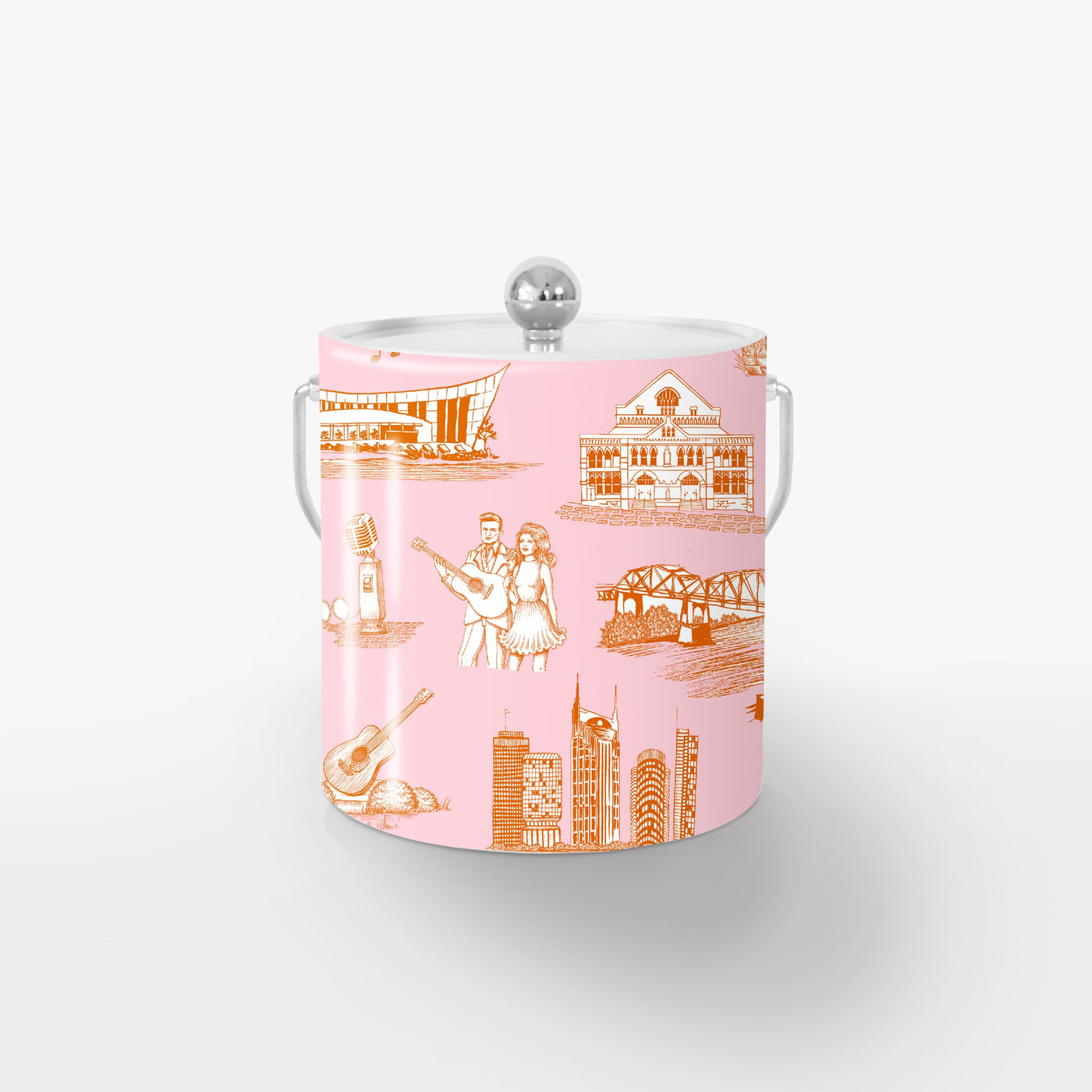 Nashville Toile Ice Bucket Ice Bucket Orange Pink / Silver Katie Kime