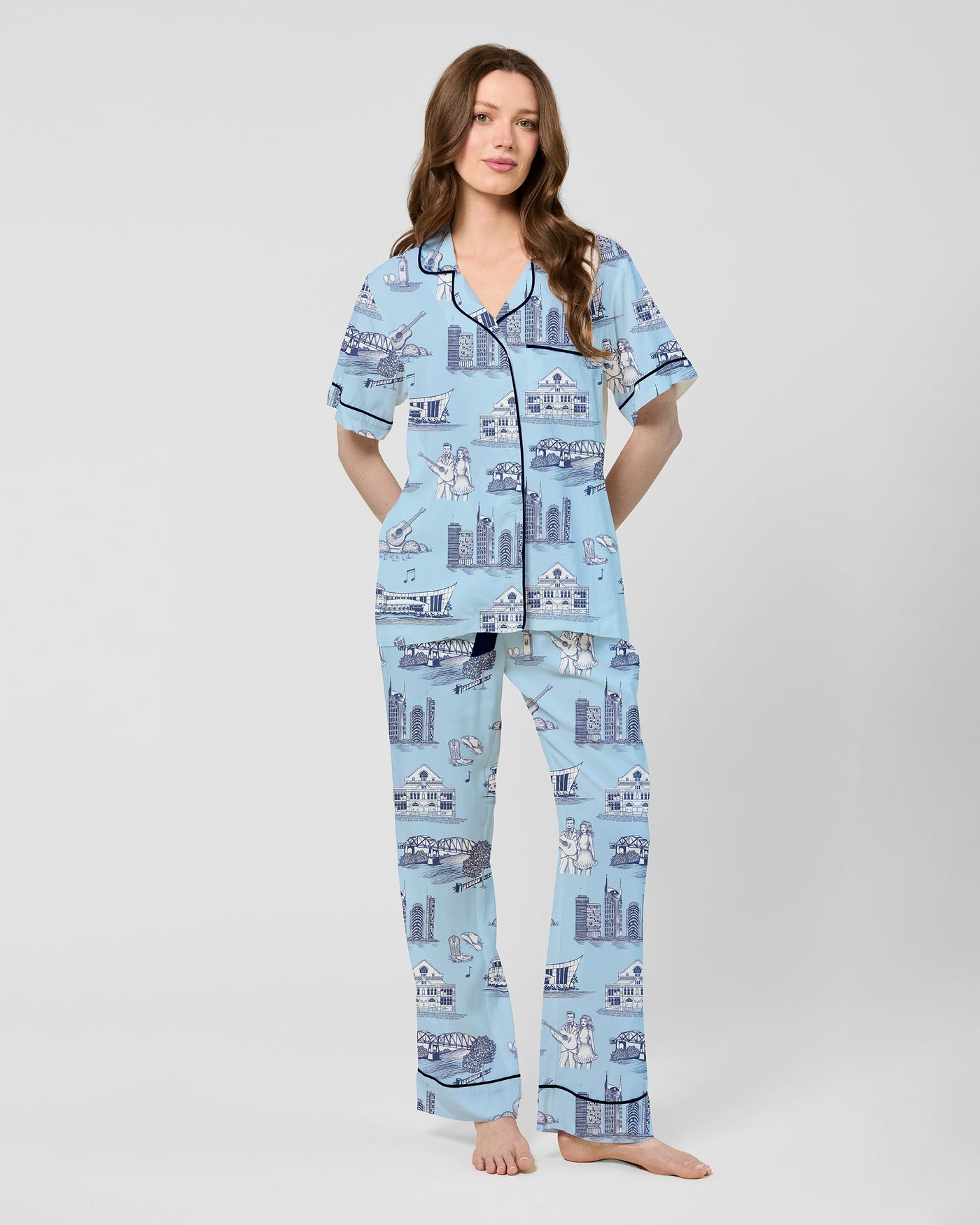Nashville Toile Pajama Pants Set Pajama Set Light Blue Navy / XS Katie Kime
