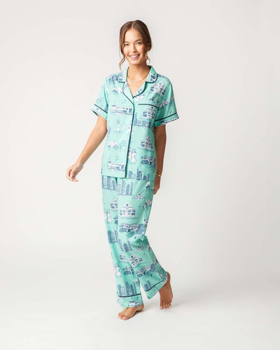 Nashville Toile Pajama Pants Set Pajama Set Mint Navy / XS Katie Kime