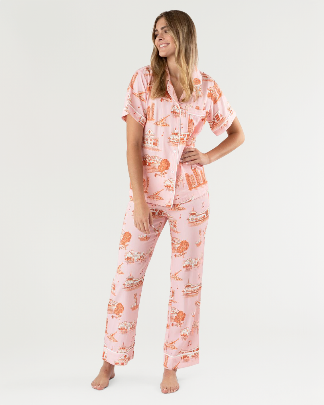 Pajama Set Pink / XXS Nashville Toile Pajama Pants Set Katie Kime
