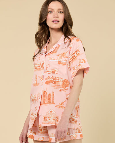 Nashville Toile Pajama Shorts Set Pajama Set Pink / XXS Katie Kime