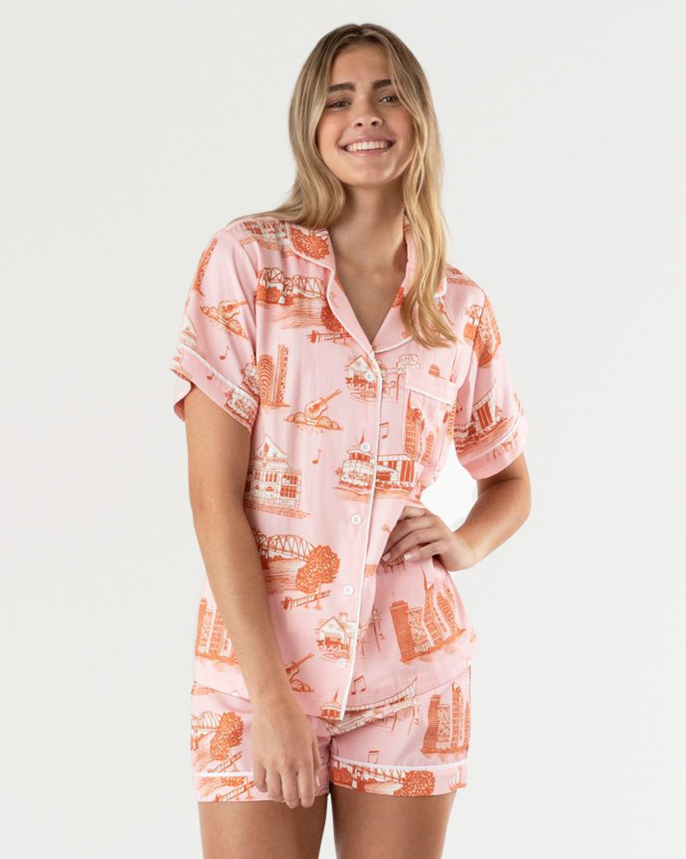 Pajama Set Pink / XXS Nashville Toile Pajama Shorts Set Katie Kime