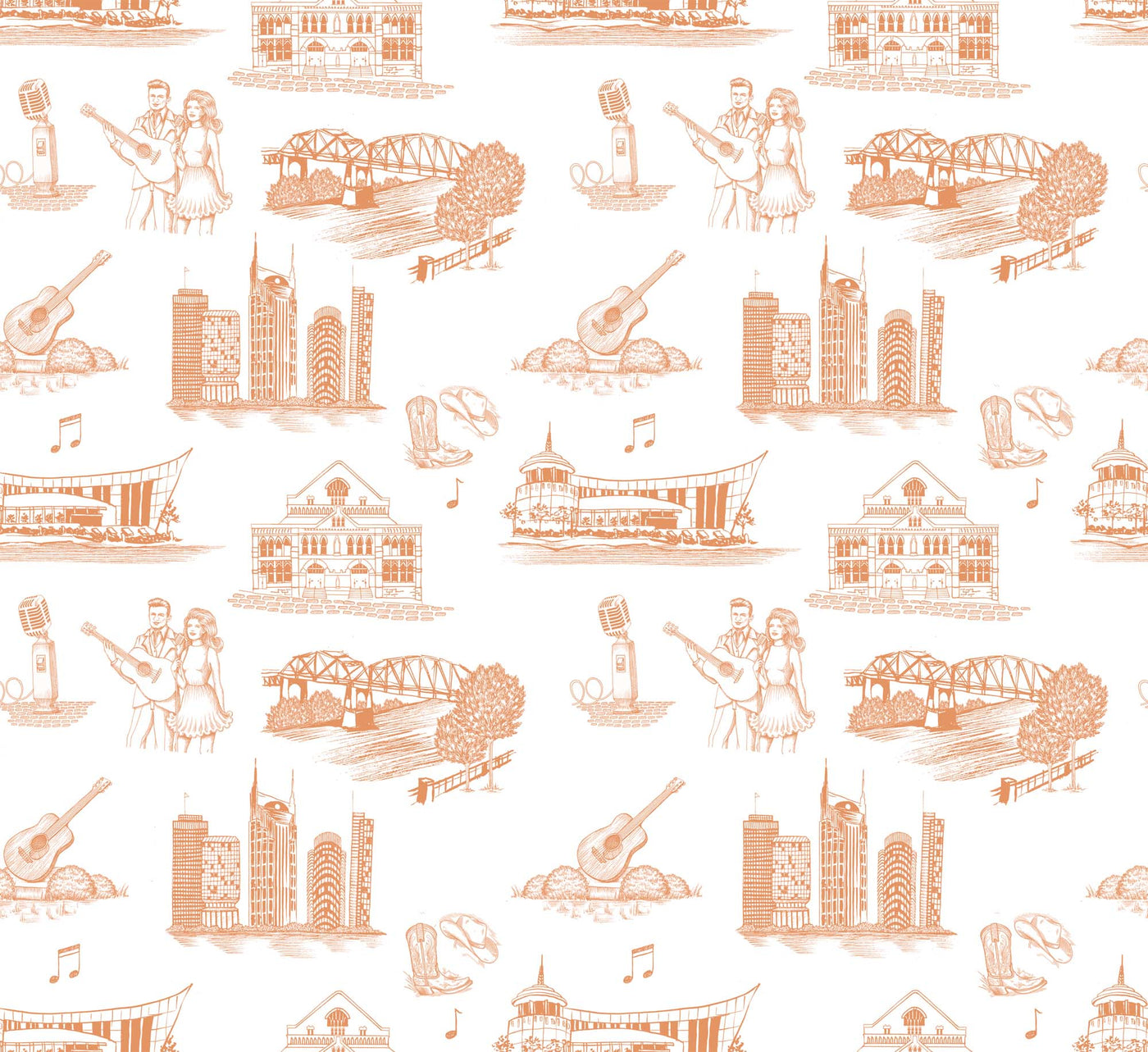 Nashville Toile Peel & Stick Wallpaper Peel & Stick Wallpaper Apricot / 24" x 144" Katie Kime