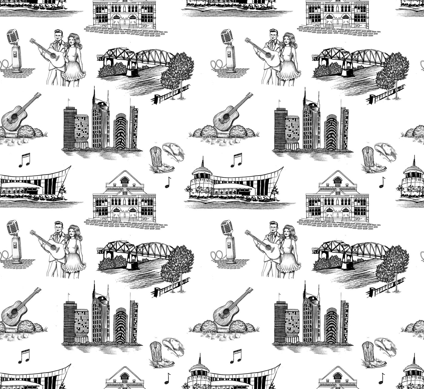 Nashville Toile Peel & Stick Wallpaper Peel & Stick Wallpaper Black / 24" x 144" Katie Kime