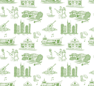 Nashville Toile Peel & Stick Wallpaper Peel & Stick Wallpaper Green / 24" x 144" Katie Kime