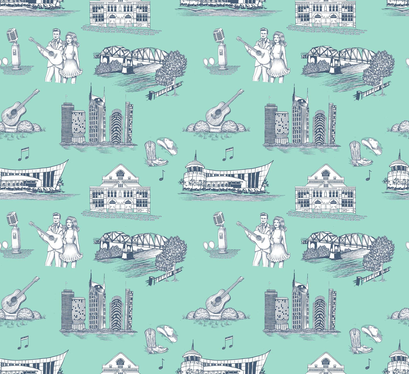 Nashville Toile Peel & Stick Wallpaper Peel & Stick Wallpaper Mint Navy / 24" x 144" Katie Kime