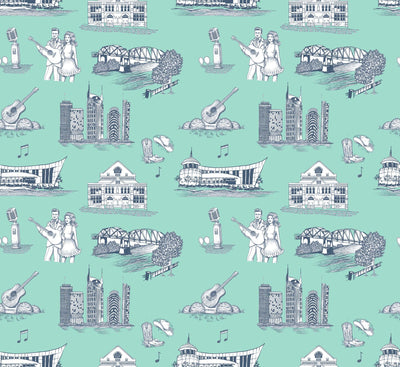 Nashville Toile Peel & Stick Wallpaper Peel & Stick Wallpaper Mint Navy / 24" x 144" Katie Kime