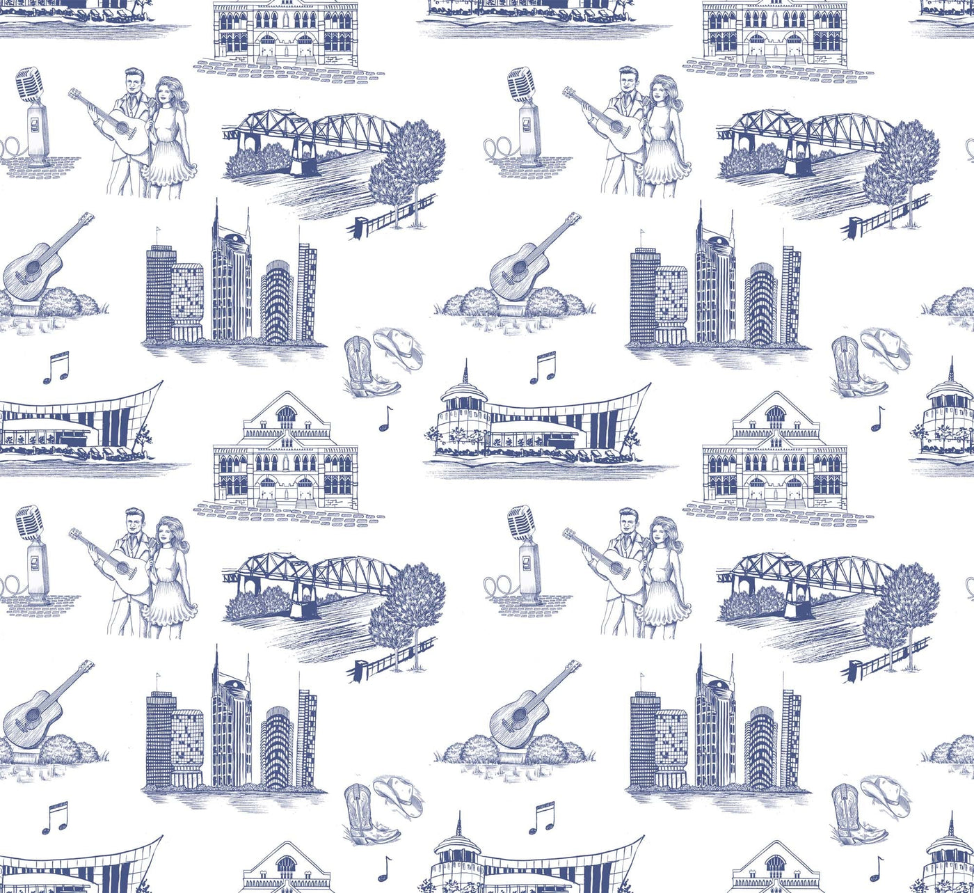 Nashville Toile Peel & Stick Wallpaper Peel & Stick Wallpaper Navy / 24" x 144" Katie Kime