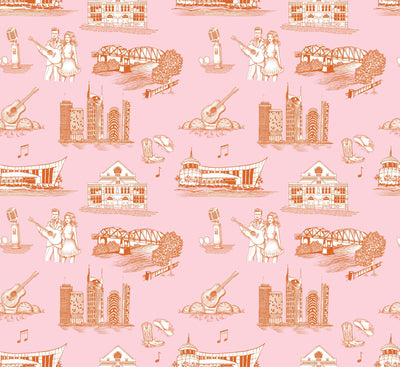 Nashville Toile Peel & Stick Wallpaper Peel & Stick Wallpaper Orange Pink / 24" x 144" Katie Kime