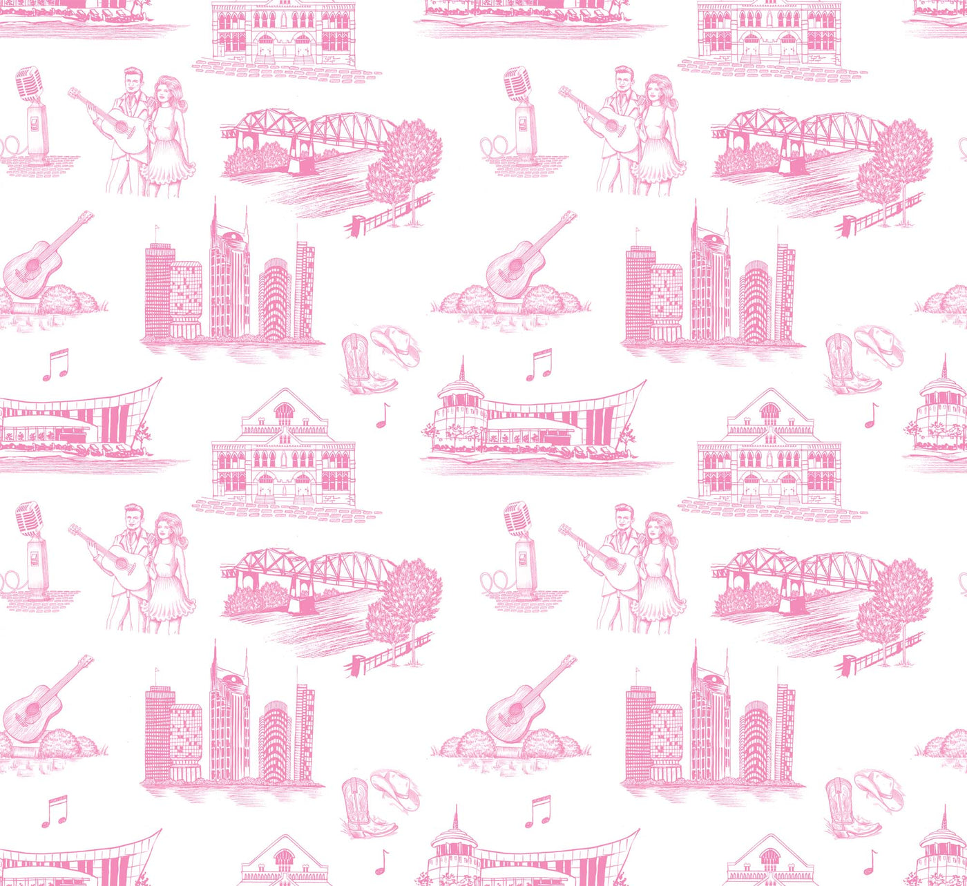 Nashville Toile Peel & Stick Wallpaper Peel & Stick Wallpaper Pink / 24" x 144" Katie Kime