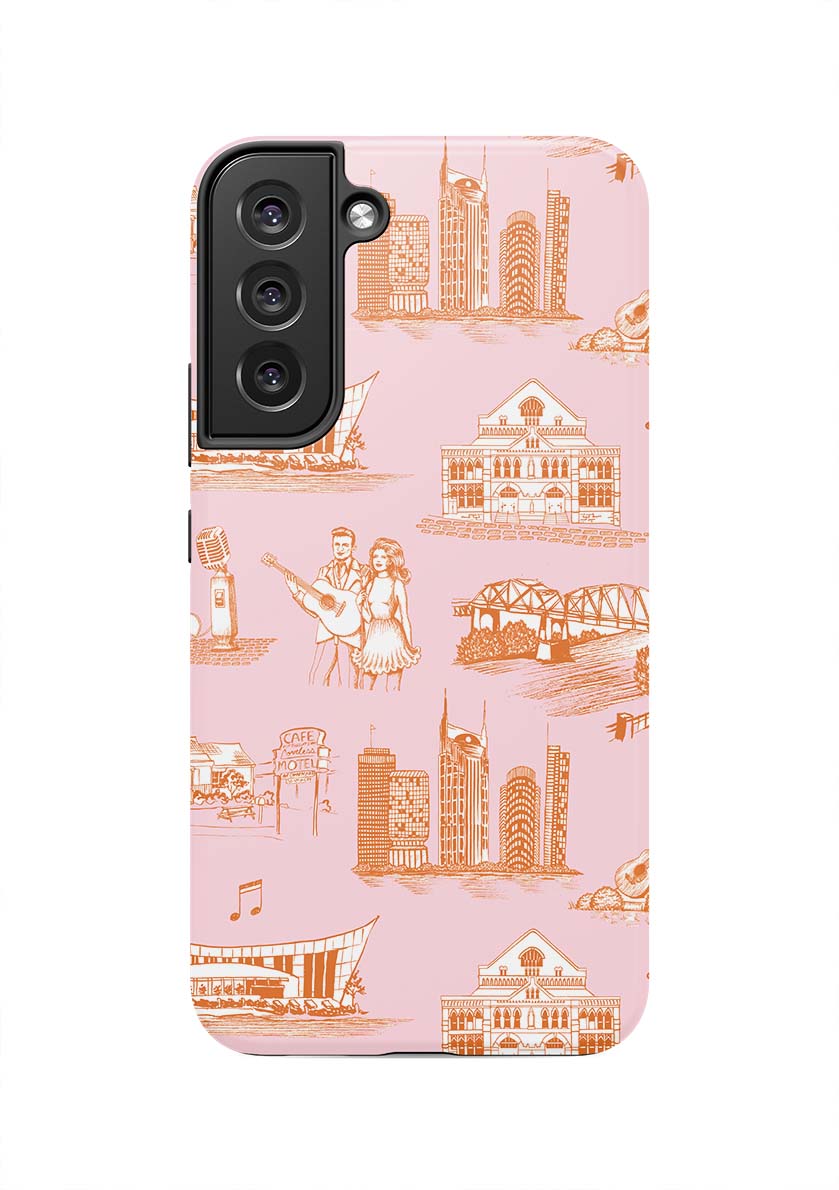 Nashville Toile Samsung Phone Case Phone Case Orange Pink / Galaxy S22 Plus / Tough Katie Kime