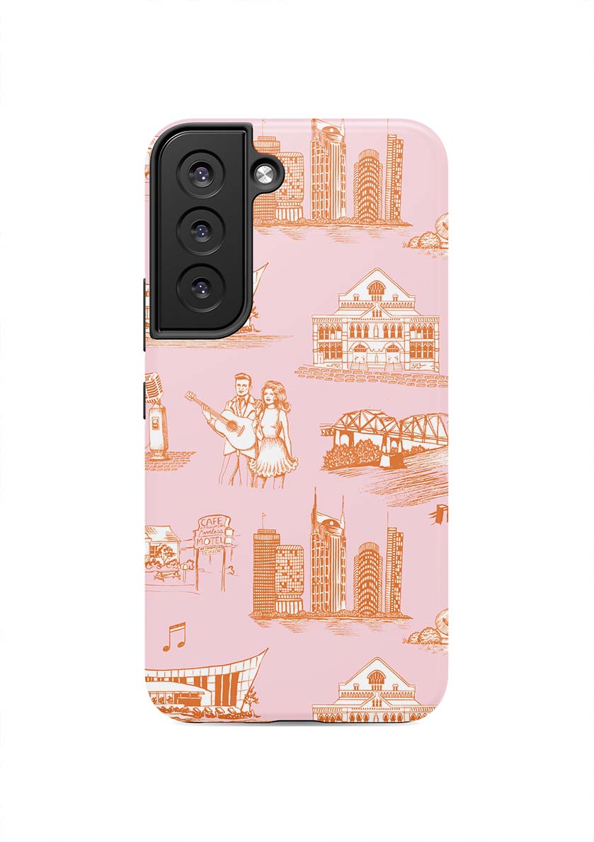 Nashville Toile Samsung Phone Case Phone Case Orange Pink / Galaxy S22 / Tough Katie Kime