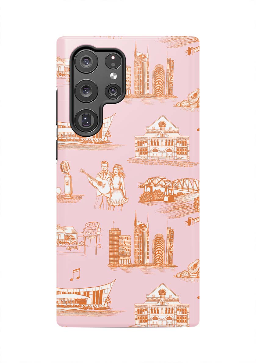 Nashville Toile Samsung Phone Case Phone Case Orange Pink / Galaxy S22 Ultra / Tough Katie Kime