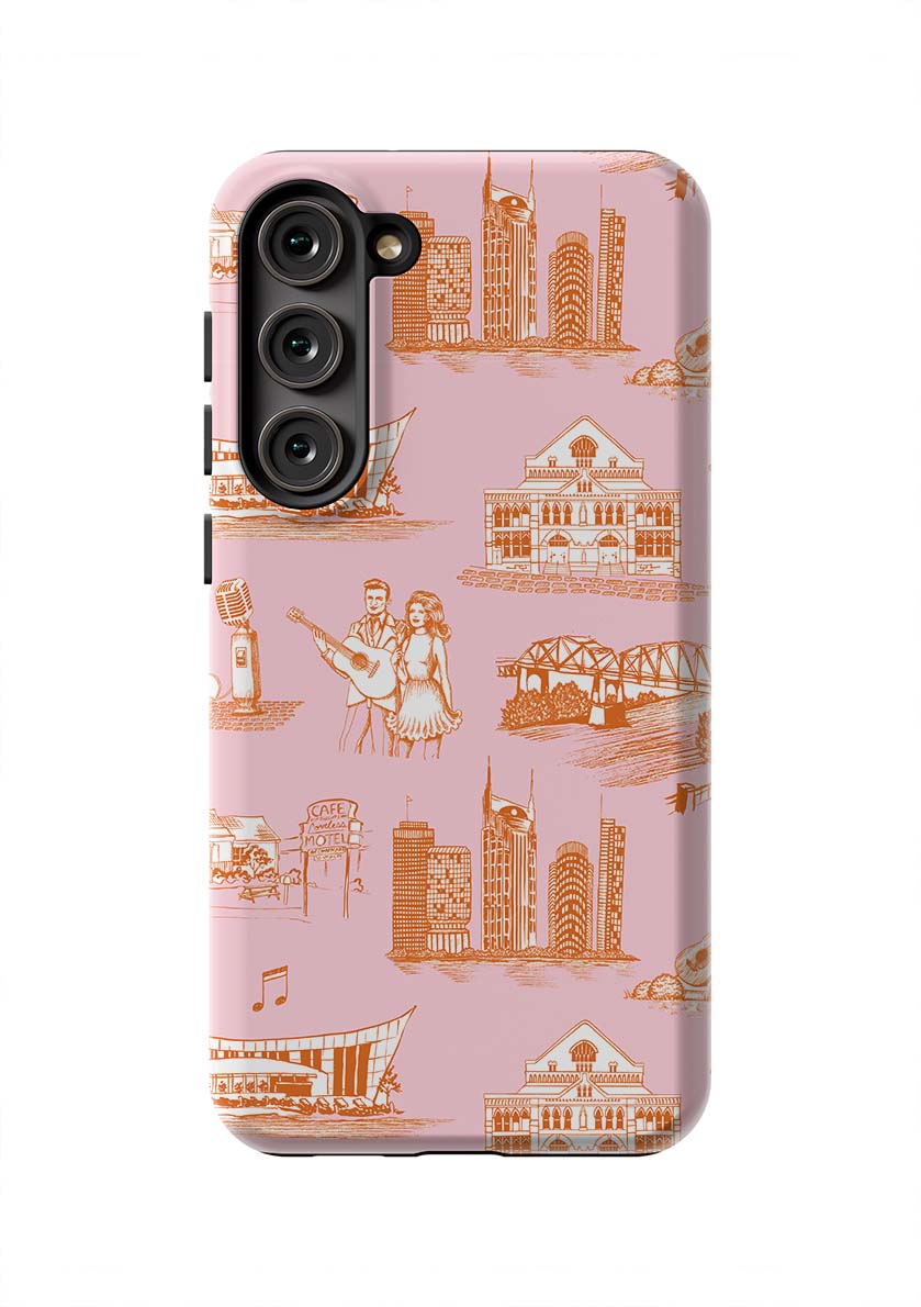 Nashville Toile Samsung Phone Case Phone Case Orange Pink / Galaxy S23 Plus / Tough Katie Kime