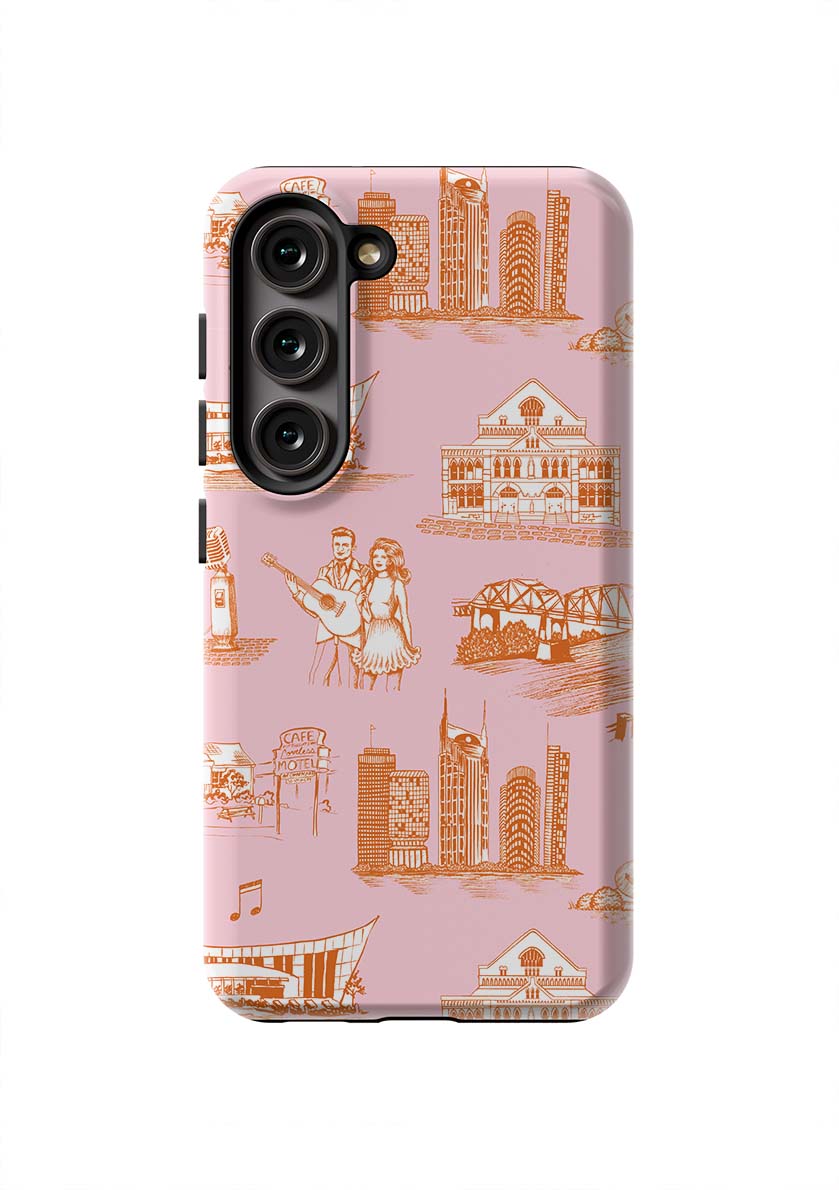 Nashville Toile Samsung Phone Case Phone Case Orange Pink / Galaxy S23 / Tough Katie Kime