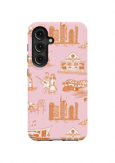 Nashville Toile Samsung Phone Case Phone Case Orange Pink / Galaxy S24 / Tough Katie Kime