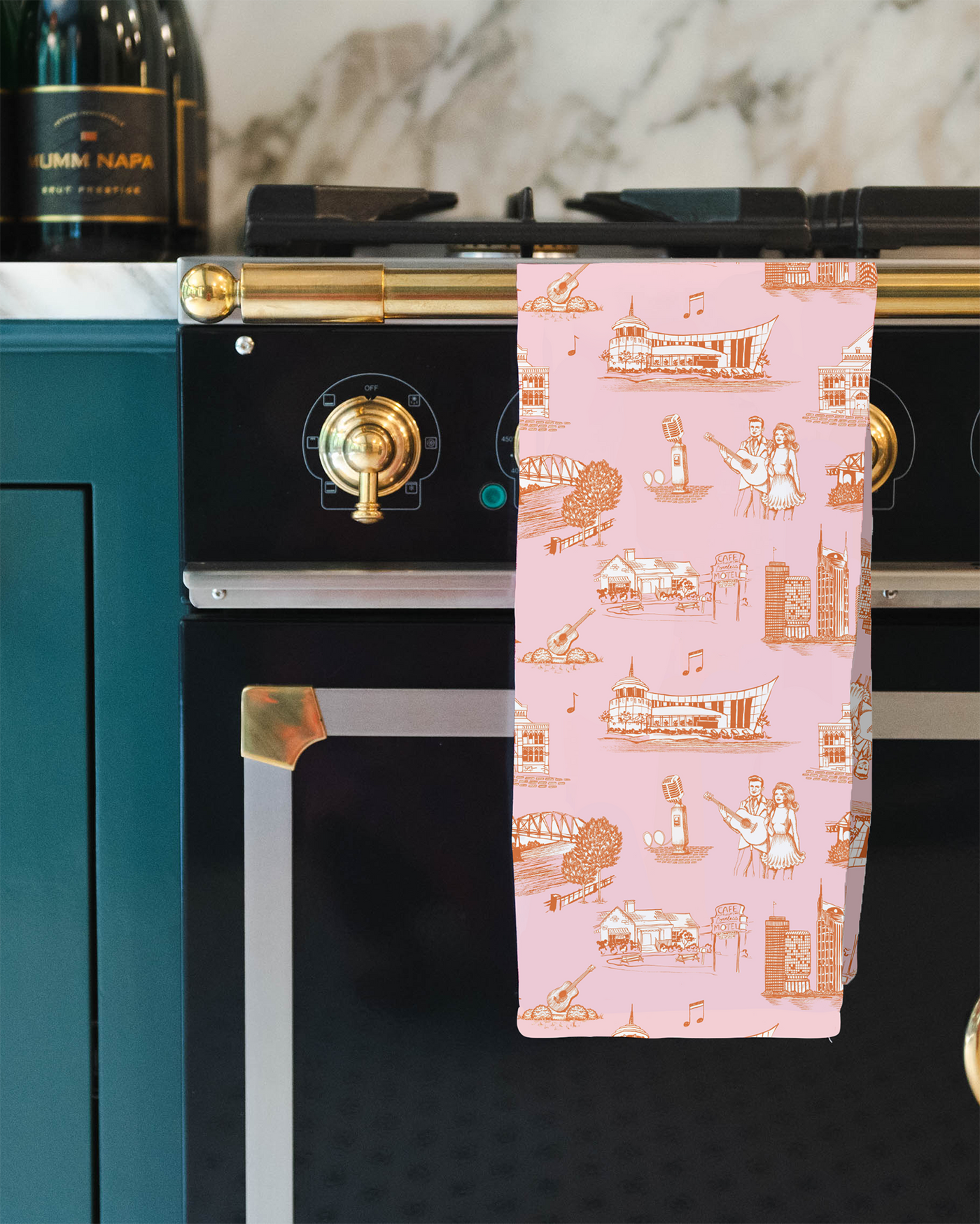 Nashville Toile Tea Towel Set Tea Towel Apricot Pink Katie Kime