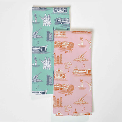 Nashville Toile Tea Towel Set Tea Towel Pink Mint Katie Kime