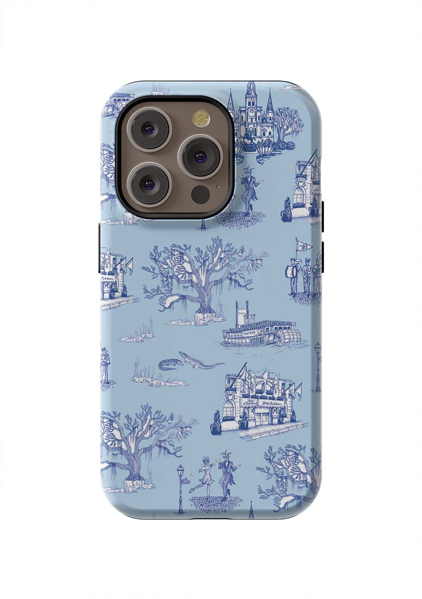 New Orleans Toile iPhone Case Phone Case Light Blue Navy / iPhone 14 Pro / Tough Katie Kime
