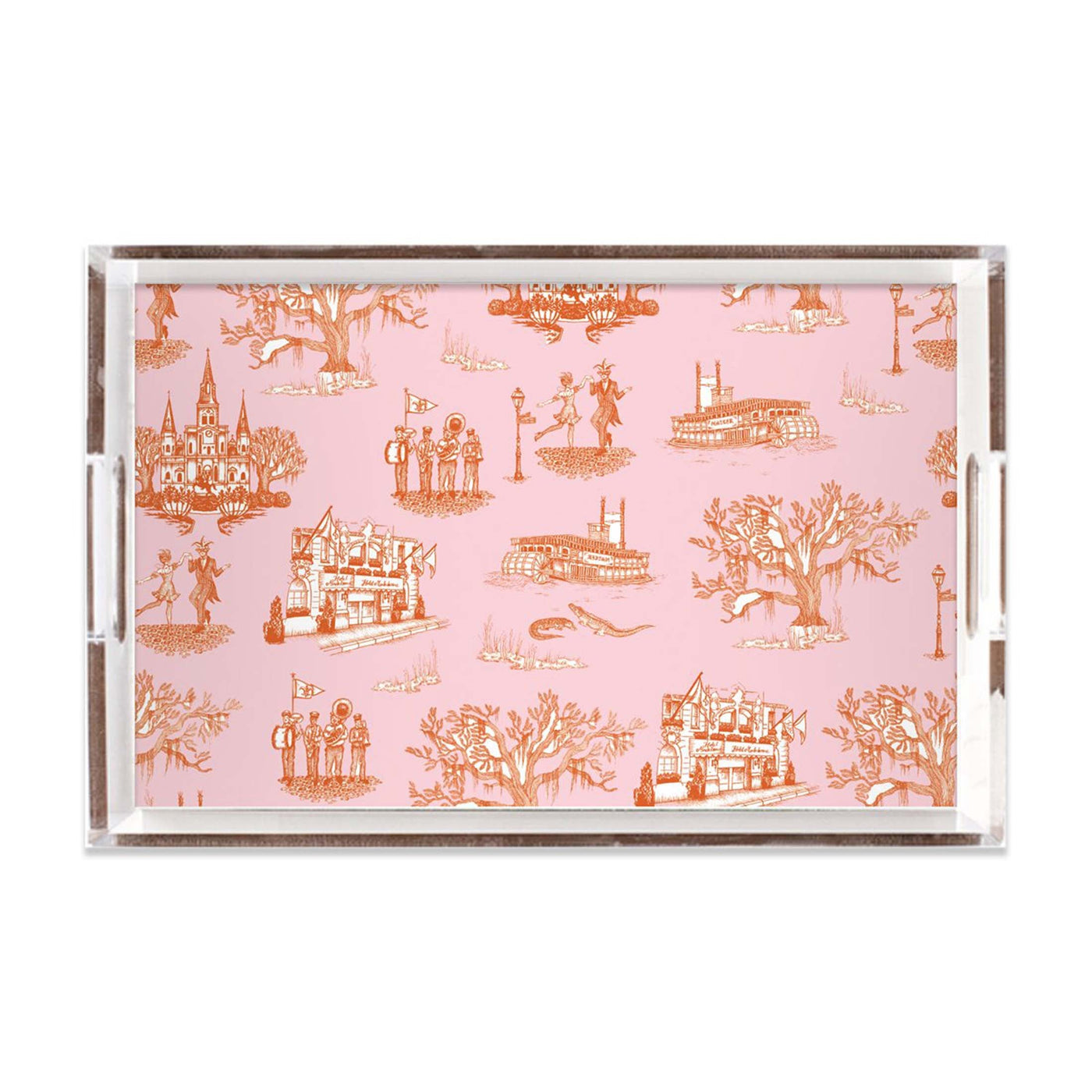 New Orleans Toile Lucite Tray Lucite Trays Orange Pink / 11x17 Katie Kime