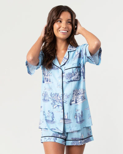 New Orleans Toile Pajama Shorts Set Pajama Set Blue Navy / XXS Katie Kime