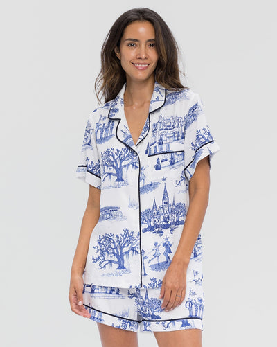 Pajama Set Navy / XXS New Orleans Toile Pajama Shorts Set Katie Kime