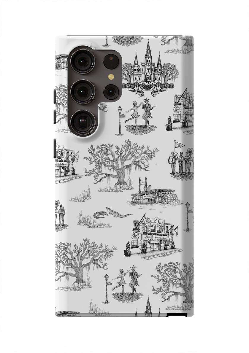 New Orleans Toile Samsung Phone Case Phone Case Black / Galaxy S23 Ultra / Tough Katie Kime