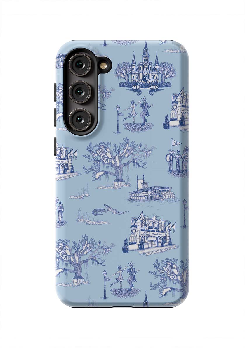 New Orleans Toile Samsung Phone Case Phone Case Galaxy S23 Plus / Tough / Light Blue Navy Katie Kime