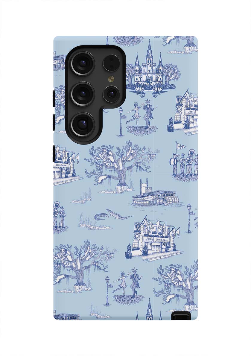 New Orleans Toile Samsung Phone Case Phone Case Light Blue Navy / Galaxy S24 Ultra / Tough Katie Kime