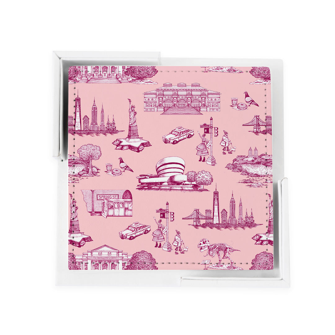 New York Toile Coaster Set Coaster Set Pink Magenta Katie Kime